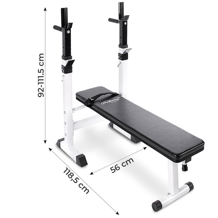 Vægtbænk med to hylder, dyppestation, foldbar, justerbar højde og vippevinkel, op til 200 kg