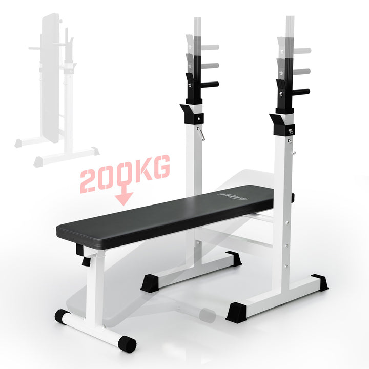 Vægtbænk med to hylder, dyppestation, foldbar, justerbar højde og vippevinkel, op til 200 kg