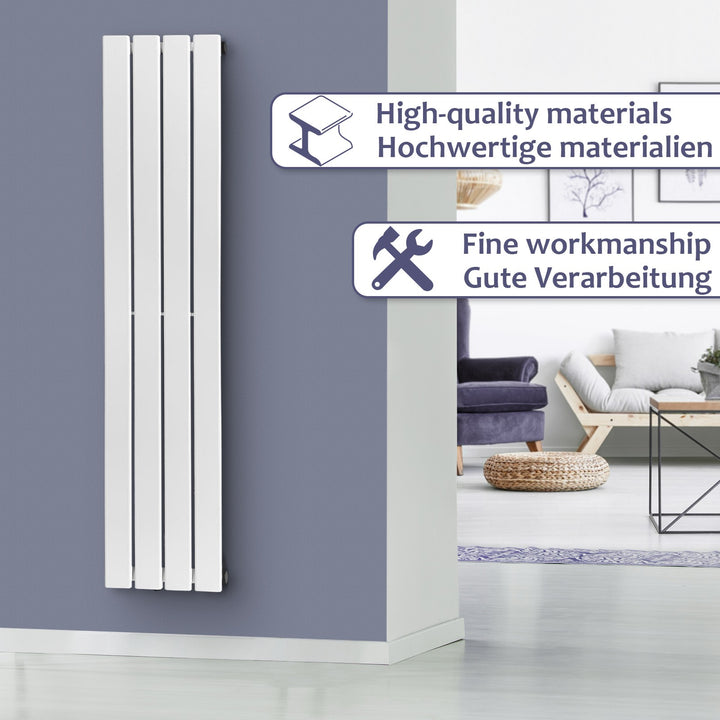 Aquamarine® Design Radiator - Lodret, Enkeltlag, 4 Segmenter, 1600x300x52 mm, hvid