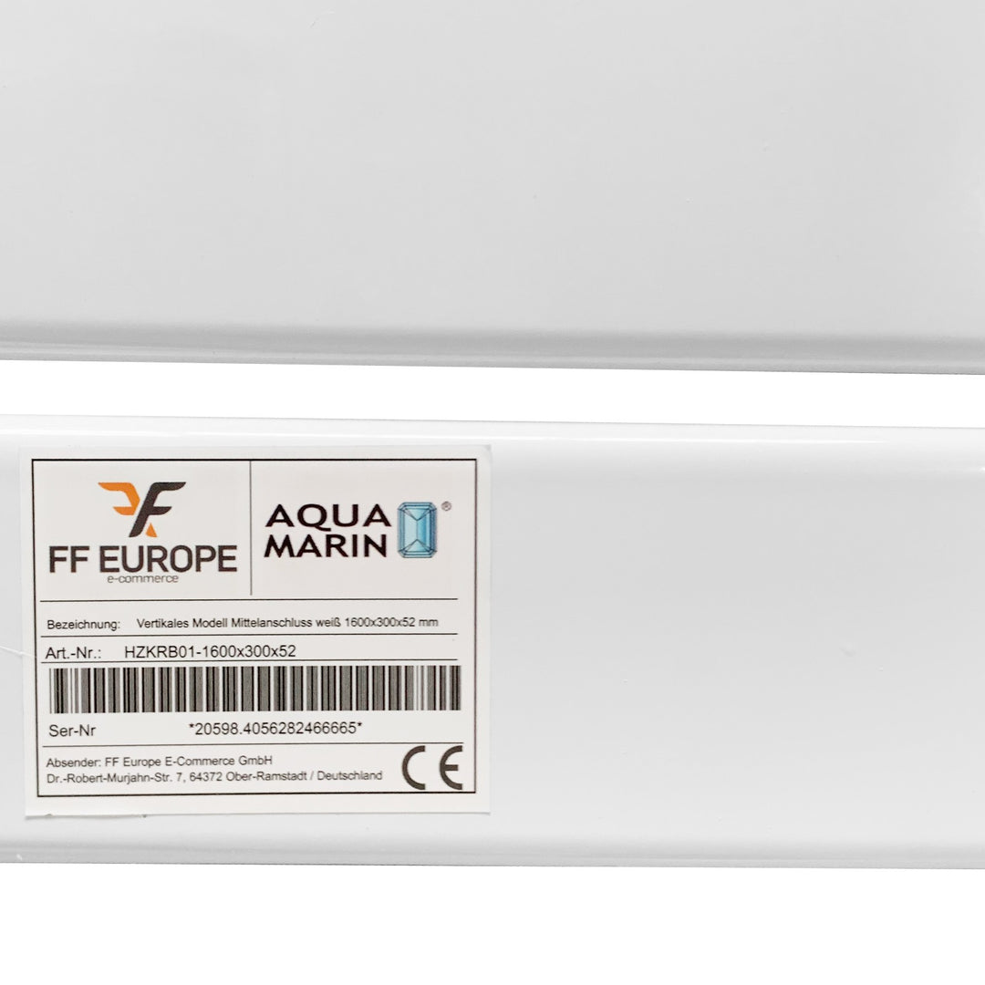 Aquamarine® Design Radiator - Lodret, Enkeltlag, 4 Segmenter, 1600x300x52 mm, hvid