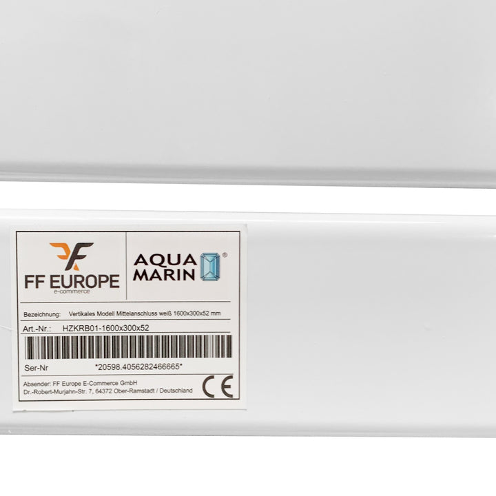 Aquamarine® Design Radiator - Lodret, Enkeltlag, 4 Segmenter, 1600x300x52 mm, hvid