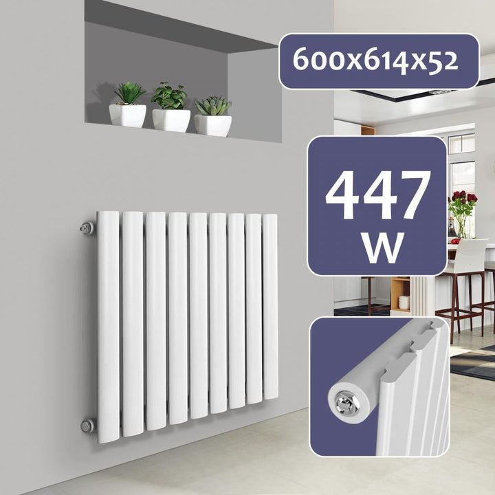 Aquamarine® radiator - vandret, enkeltlag, 9 segmenter, 600x614x52 mm, centralvarme, hvid