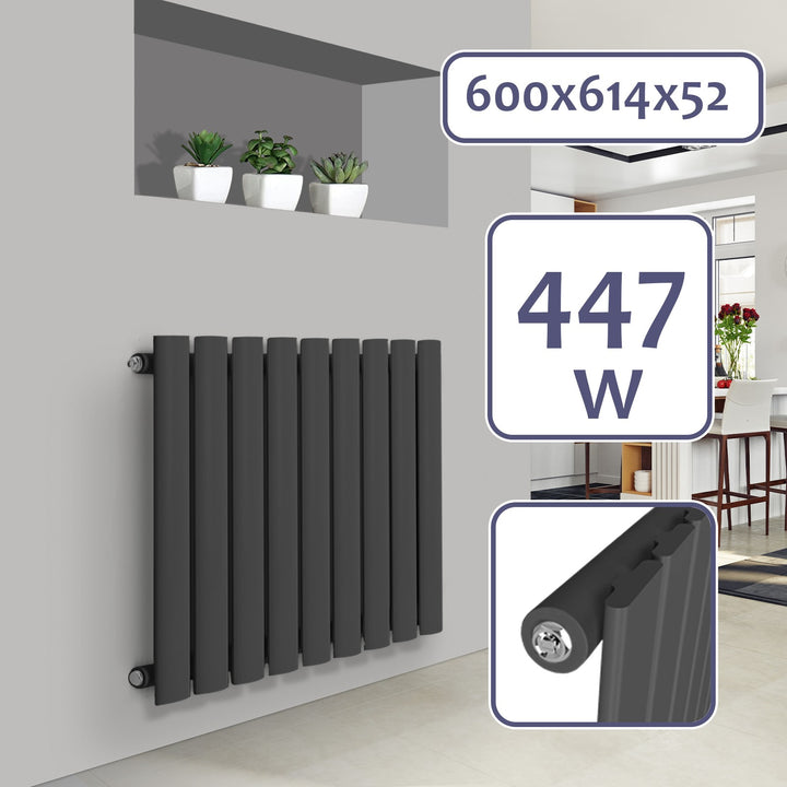 Aquamarine® radiator - vandret, 600 x 614 mm, 447W, stål, antracit