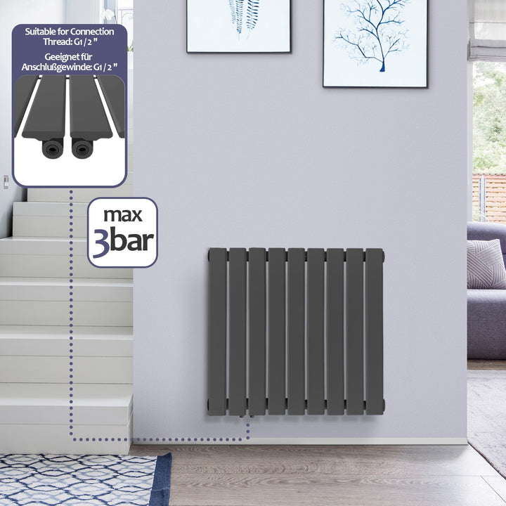 Aquamarine® radiator - vandret, 600 x 614 mm, 447W, stål, antracit