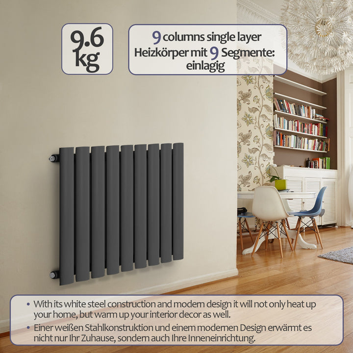 Aquamarine® radiator - vandret, 600 x 614 mm, 447W, stål, antracit