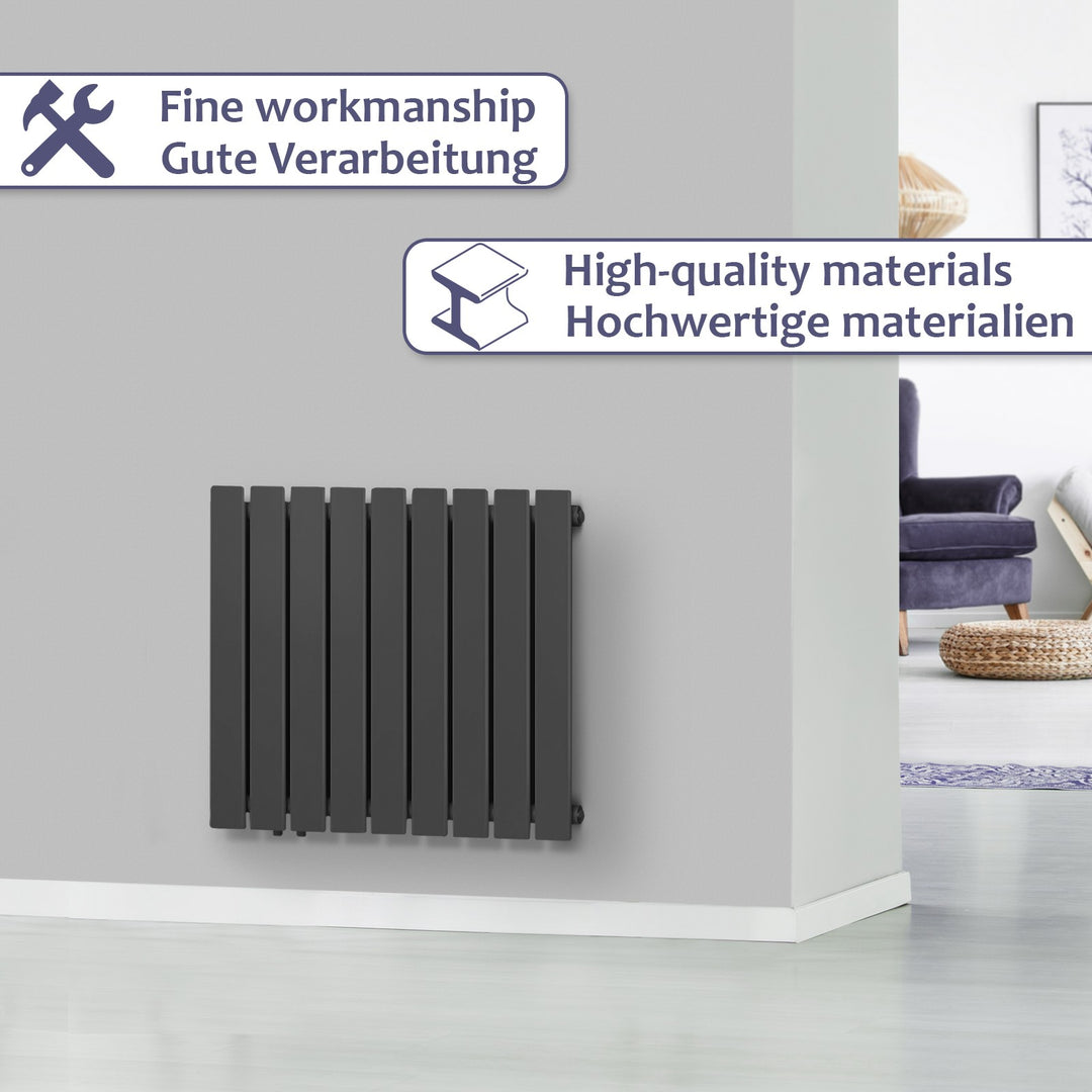 Aquamarine® radiator - vandret, 600 x 614 mm, 447W, stål, antracit