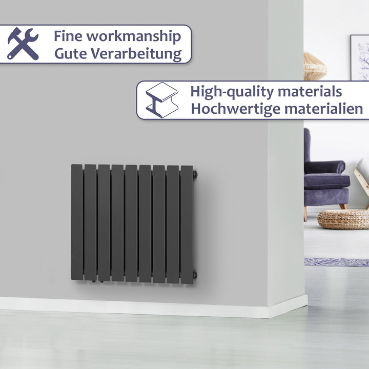 Aquamarine® radiator - vandret, 600 x 614 mm, 447W, stål, antracit