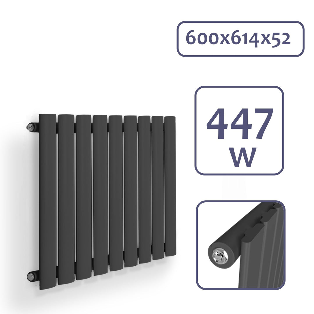 Aquamarine® radiator - vandret, 600 x 614 mm, 447W, stål, antracit