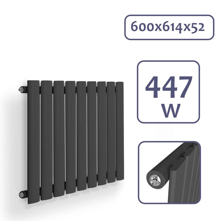 Aquamarine® radiator - vandret, 600 x 614 mm, 447W, stål, antracit