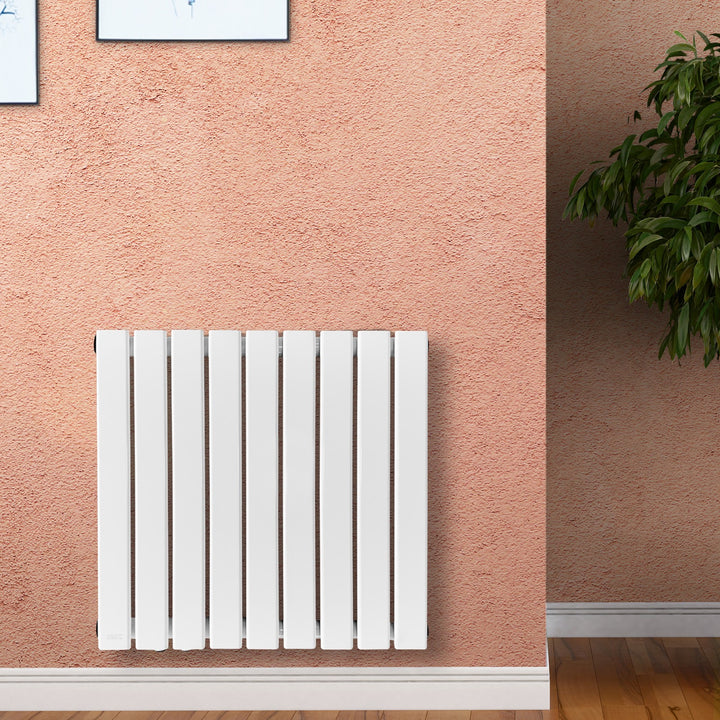 Aquamarine® radiator - vandret, enkeltlag, 9 segmenter, 600x614x52 mm, centralvarme, hvid