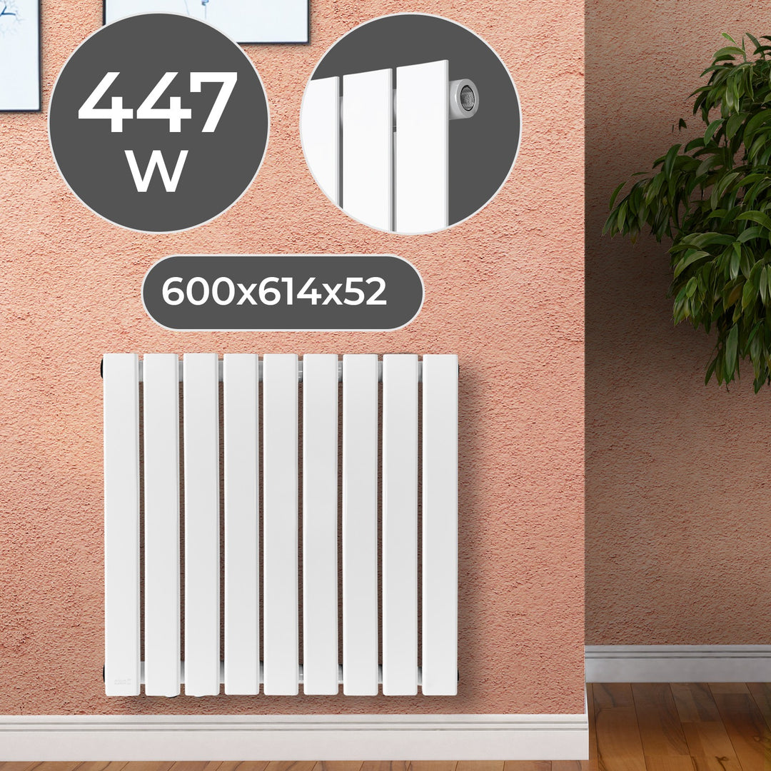 Aquamarine® radiator - vandret, enkeltlag, 9 segmenter, 600x614x52 mm, centralvarme, hvid