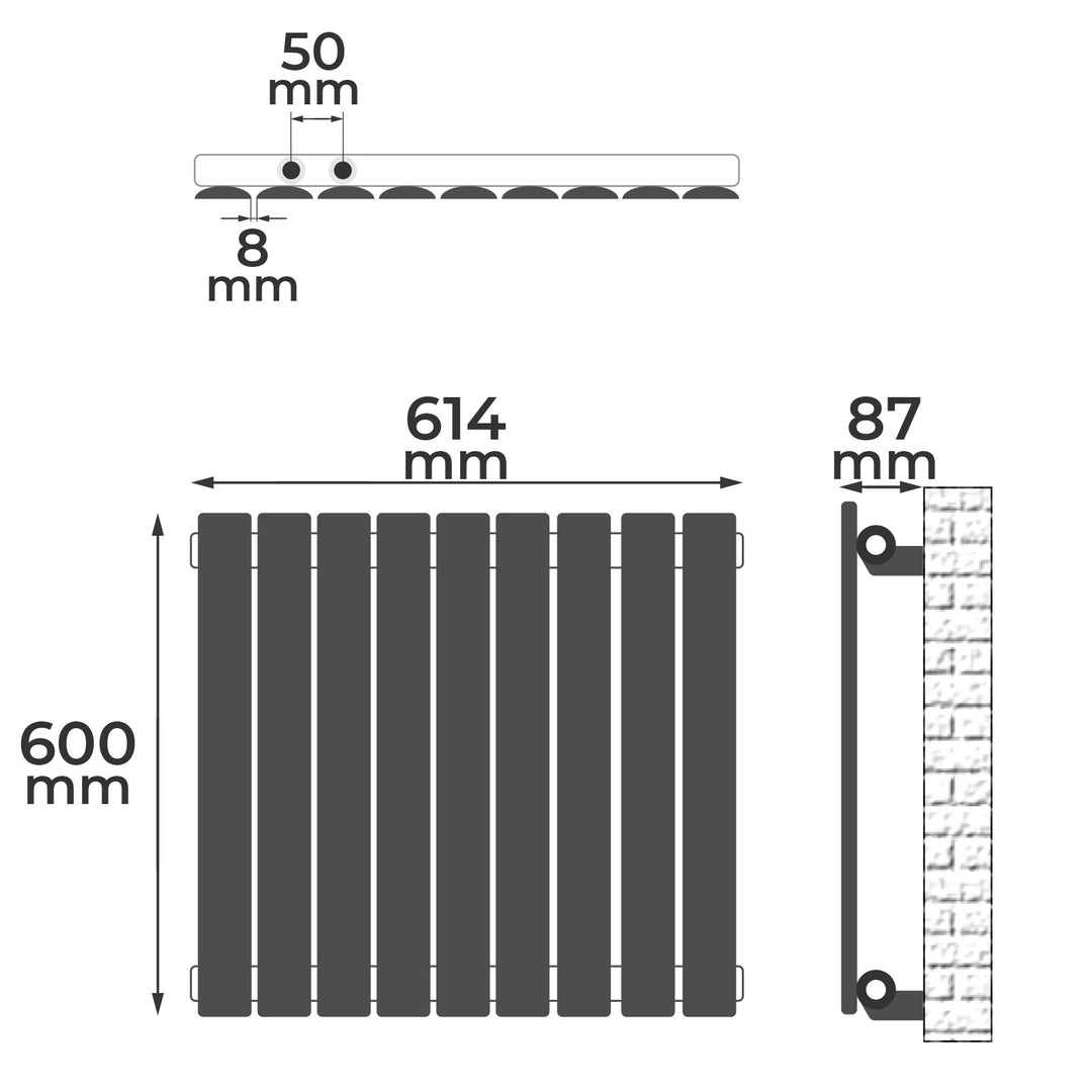 Aquamarine® radiator - vandret, 600 x 614 mm, 447W, stål, antracit