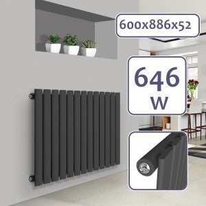 Aquamarine® Panelradiator - Vandret, 600x886 mm, 646W, antracit