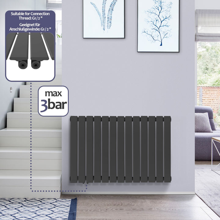Aquamarine® Panelradiator - Vandret, 600x886 mm, 646W, antracit