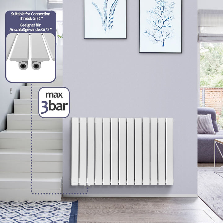 Vandret panelradiator, enkeltlag, 600x886x52 mm, hvid