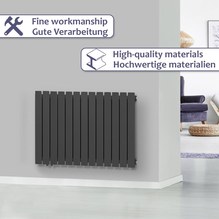 Aquamarine® Panelradiator - Vandret, 600x886 mm, 646W, antracit