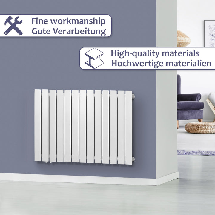 Vandret panelradiator, enkeltlag, 600x886x52 mm, hvid