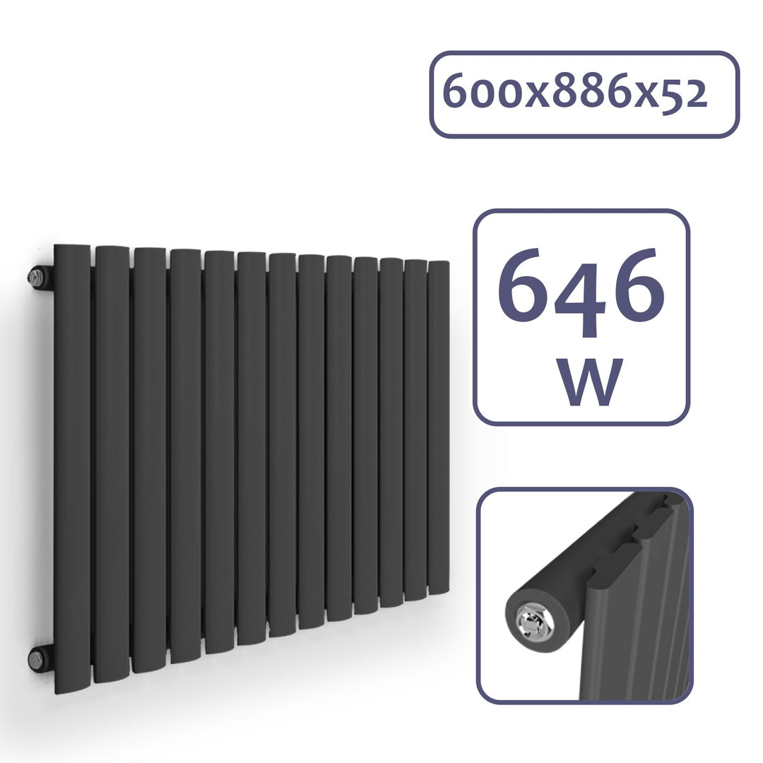 Aquamarine® Panelradiator - Vandret, 600x886 mm, 646W, antracit