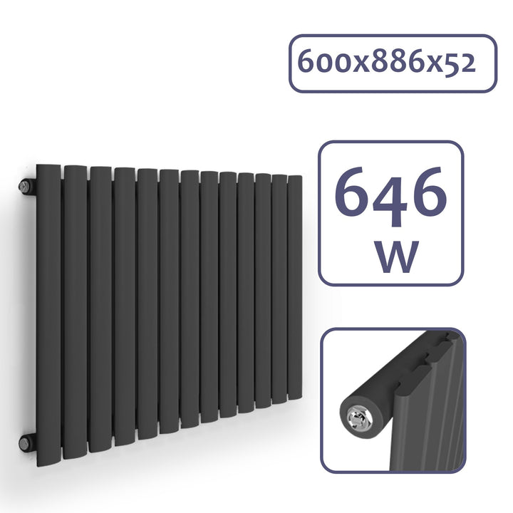 Aquamarine® Panelradiator - Vandret, 600x886 mm, 646W, antracit