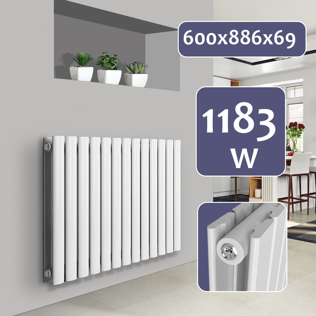 Aquamarine® Design Radiatorer - Vandret, Dobbeltlag, 26 Segmenter, 600x886x69 mm, Centralvarme, Hvid