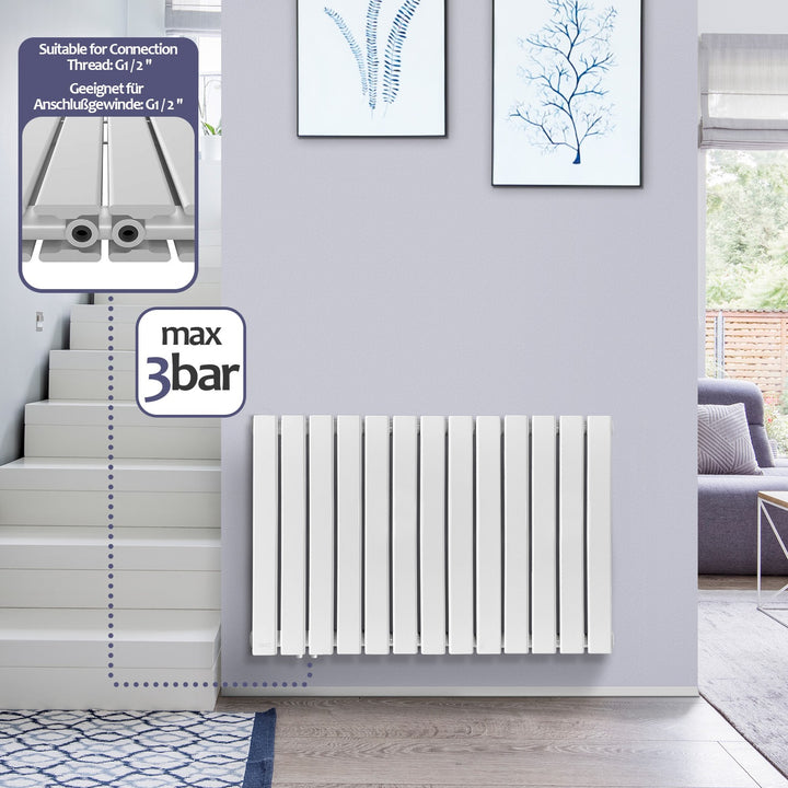 Aquamarine® Design Radiatorer - Vandret, Dobbeltlag, 26 Segmenter, 600x886x69 mm, Centralvarme, Hvid