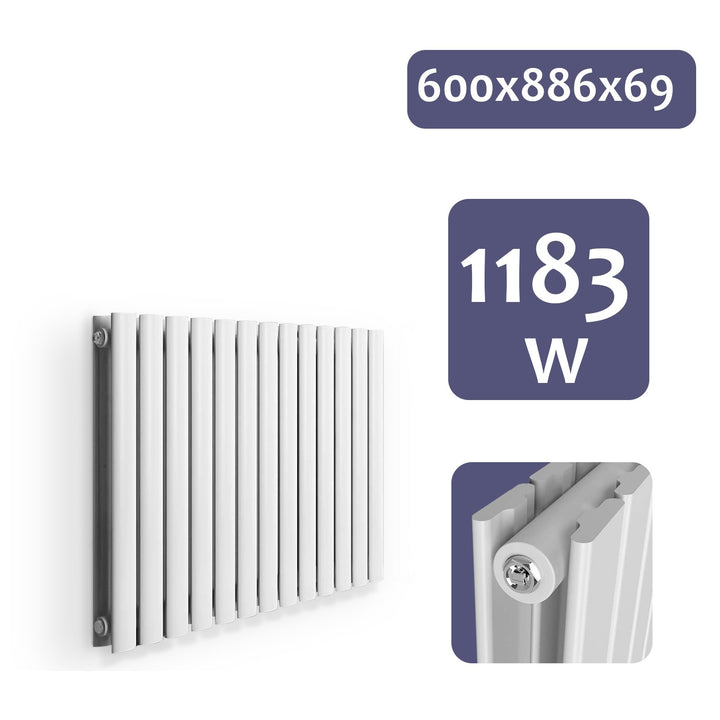 Aquamarine® Design Radiatorer - Vandret, Dobbeltlag, 26 Segmenter, 600x886x69 mm, Centralvarme, Hvid