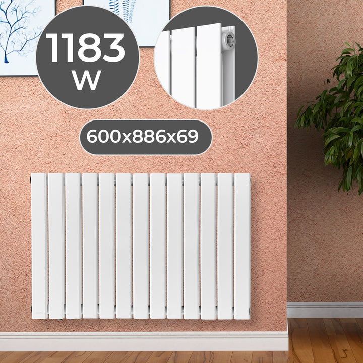 Aquamarine® Design Radiatorer - Vandret, Dobbeltlag, 26 Segmenter, 600x886x69 mm, Centralvarme, Hvid