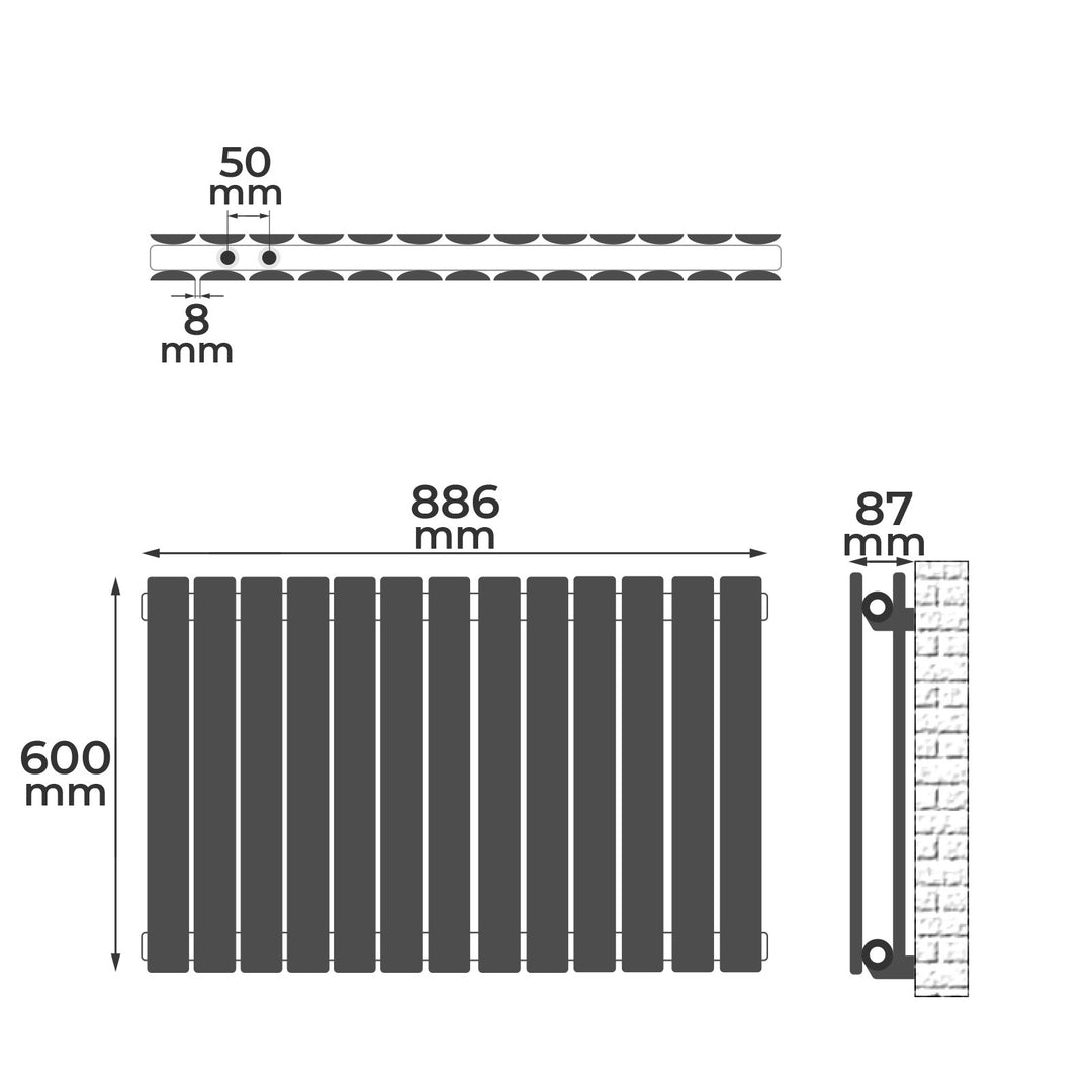 Aquamarine® Design Radiatorer - Vandret, Dobbeltlag, 26 Segmenter, 600x886x69 mm, Centralvarme, Hvid