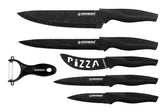 Knivsæt, 5 knive med marmorbelagt sort marmor