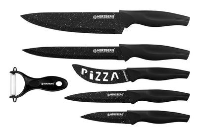 Knivsæt, 5 knive med marmorbelagt sort marmor