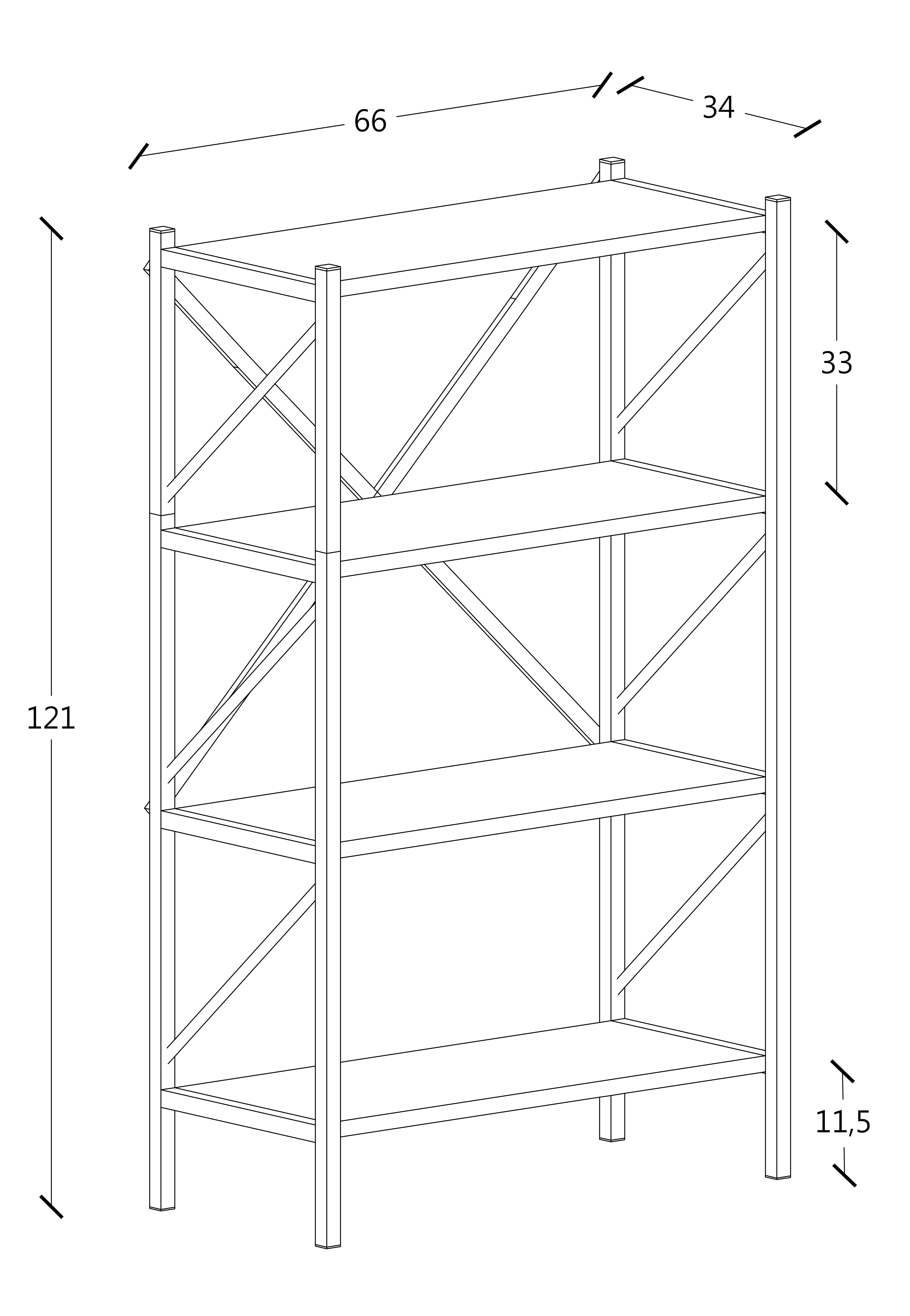 Reol, h. 121 x b. 66 x d. 34 cm, antracit