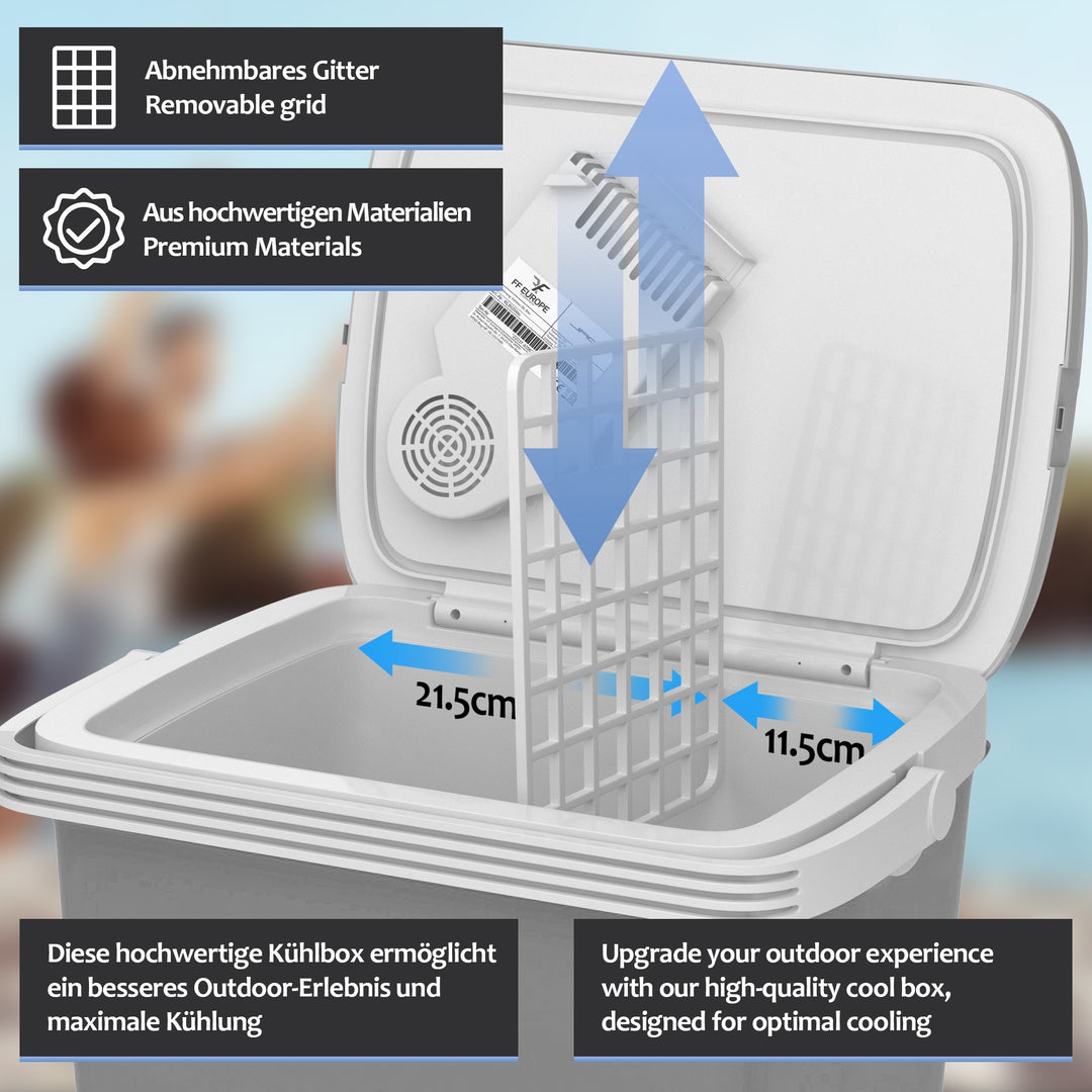 Køleboks, 25L, med håndtag, 12/220 V, bil og stikkontakt, køle- og varmefunktion, antracit