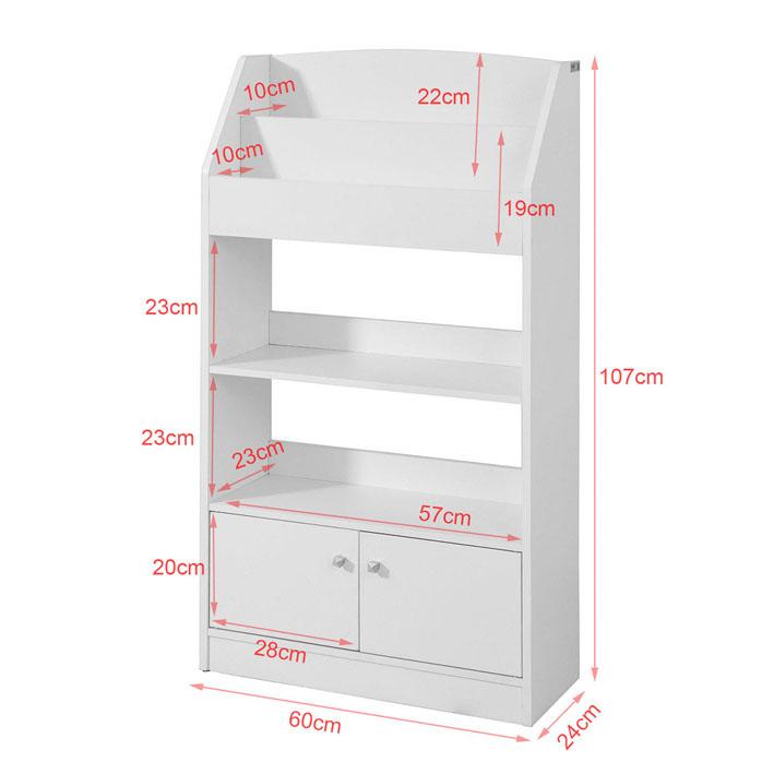 Bogreol med skab til børn, 60x24x107 cm, hvid