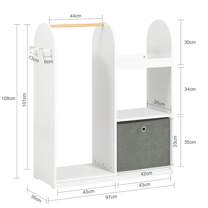 Garderobestativ til børn, 97x35x108 cm, hvid