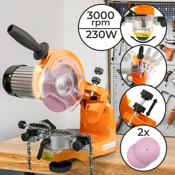 Savkædesliber - 230 W, 3000 rpm, med skala, inkl. 2 slibeskiver