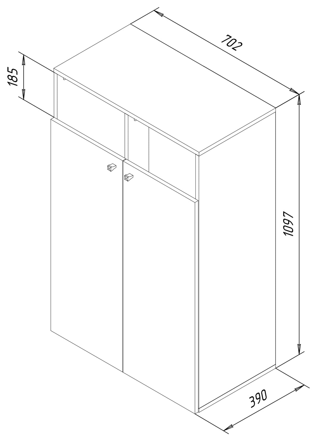 Linnedskab / skab med indbygget vasketøjskurv, H. 110 x B. 70 x D. 39 cm