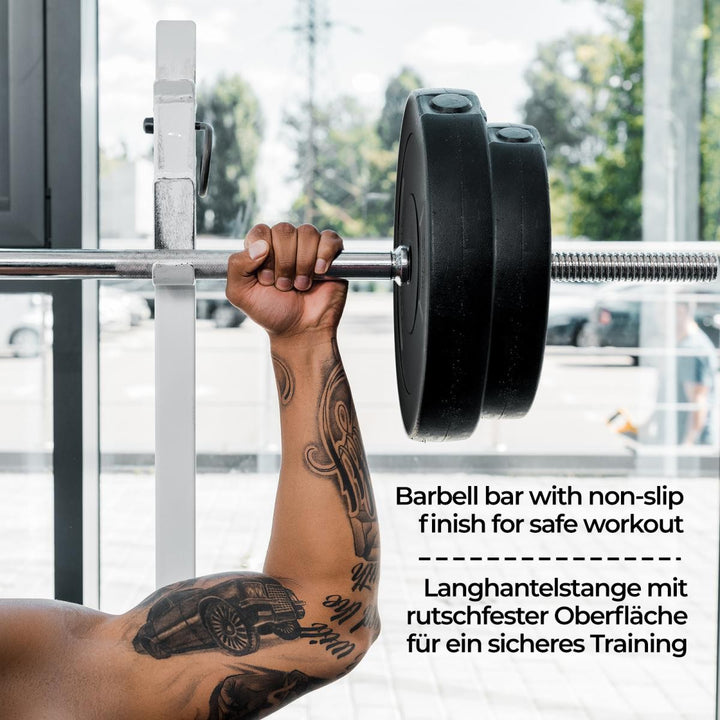 Vægtstangssæt - 30 kg, vægtstang (120 cm, Ø 30 mm, stjernelåse, op til 500 kg), vægtskiver (31 mm, plast)