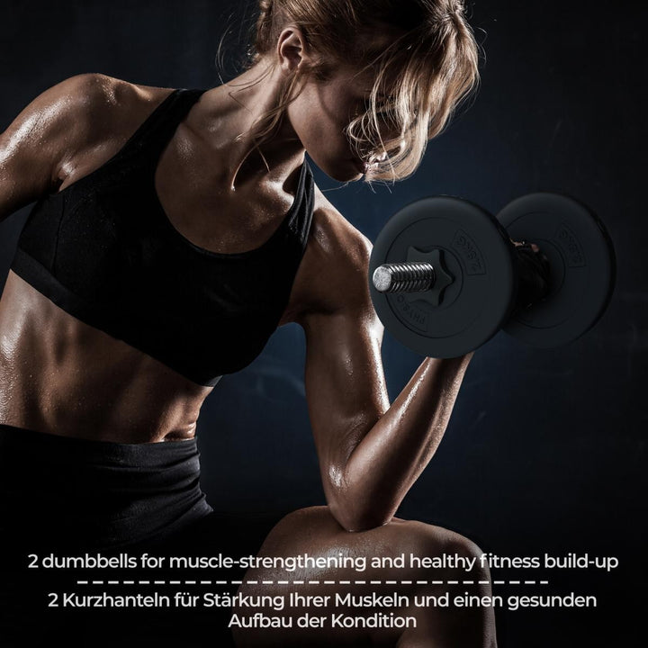 Håndvægtsæt - 78 kg sæt, vægtstang (165 cm, Ø30 mm, stjernelåse, op til 500 kg), 2 håndvægte (1,5 kg, justerbar)