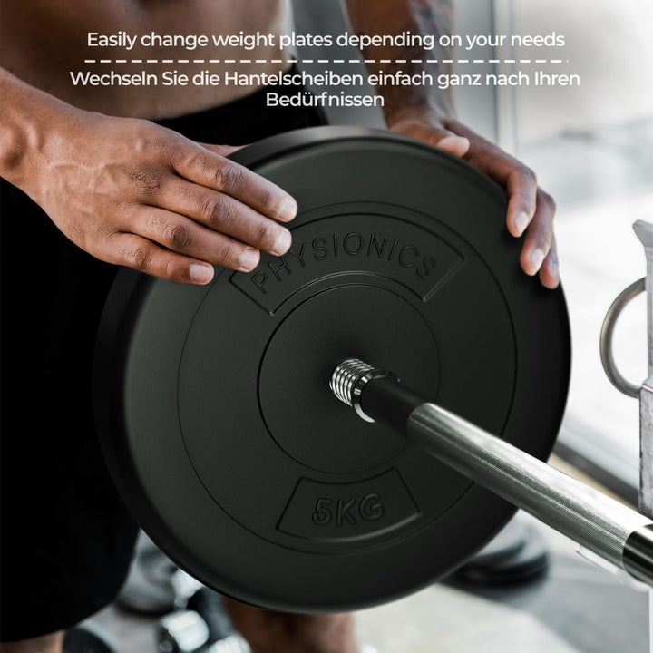 Vægtstangssæt - 30 kg, vægtstang (120 cm, Ø 30 mm, stjernelåse, op til 500 kg), vægtskiver (31 mm, plast)