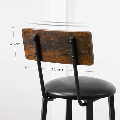 Sæt af 2 barstole med fodstøtte, 39x39x100cm, vintage brun/sort PU-betræk