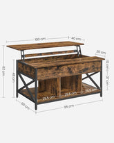 Sofabord med åben og skjult opbevaring, 60x100x(48-62)cm, brun og sort