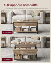 Sofabord, Højdejusterbart, Åbent og Skjult Opbevaringsrum, 60x100x(48-62)cm, Camel Brun/Sort