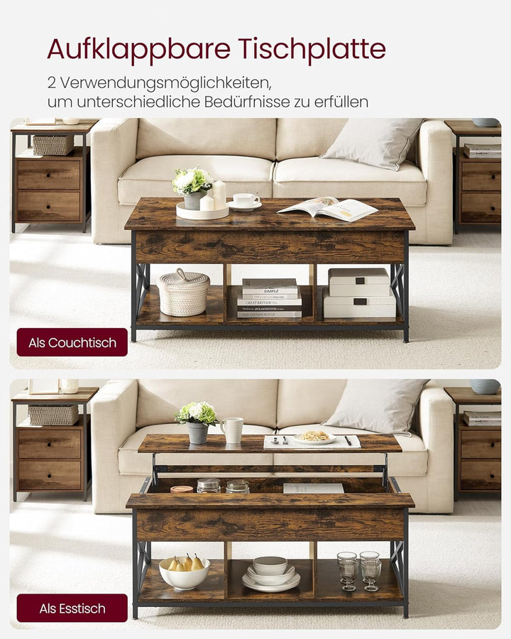 Sofabord med opbevaringsrum, vintage brun/sort