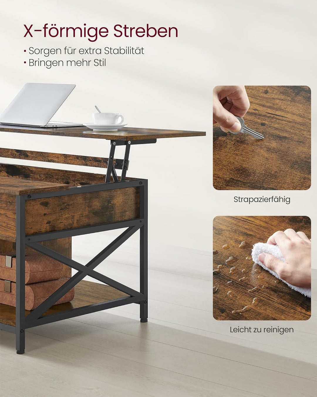 Sofabord med opbevaringsrum, vintage brun/sort