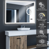 Aquamarine® badeværelsesspejl med LED-belysning, 120x80cm, sminkespejl, makeupspejl med bluetooth højtaler og touch funktion