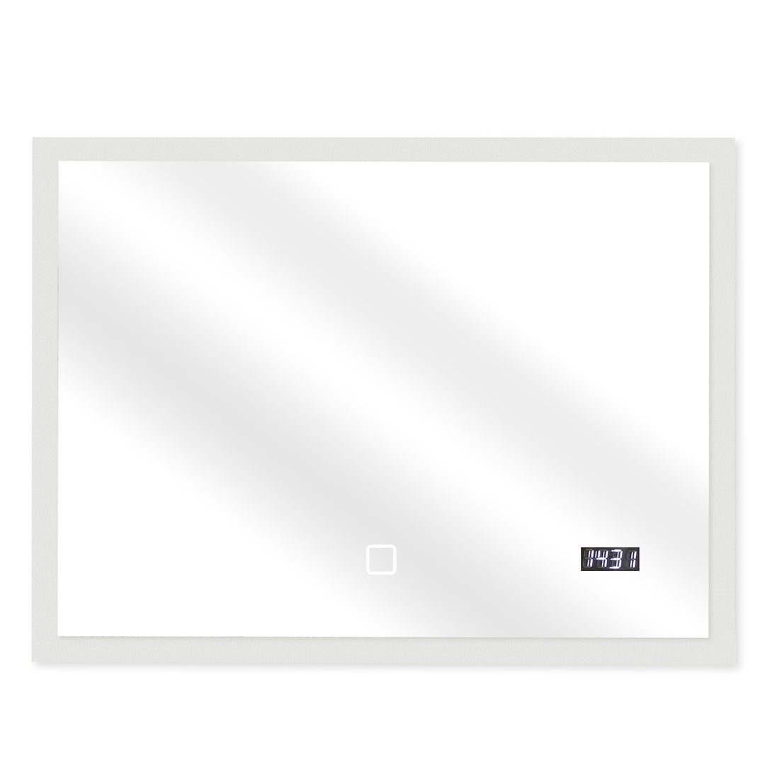Aquamarin® badeværelsesspejl med LED-belysning - 80x60cm, EKK A++, berøringsafbryder, dæmpbar 3-i-1 kold hvid neutral varm hvid justerbar, digitalt ur