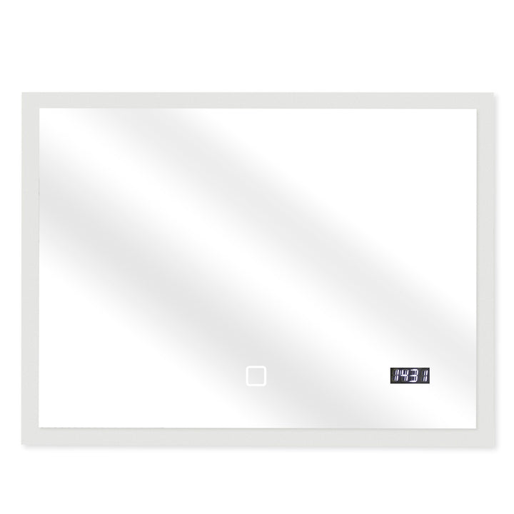 Aquamarin® badeværelsesspejl med LED-belysning - 80x60cm, EKK A++, berøringsafbryder, dæmpbar 3-i-1 kold hvid neutral varm hvid justerbar, digitalt ur
