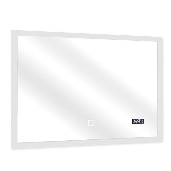 Aquamarin® badeværelsesspejl med LED-belysning - 80x60cm, EKK A++, berøringsafbryder, dæmpbar 3-i-1 kold hvid neutral varm hvid justerbar, digitalt ur