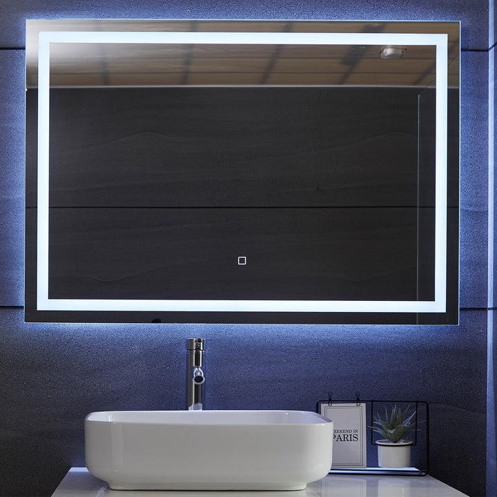 LED badeværelsesspejl, 100 x 70 cm, dugfri, dæmpbar, EEK A++, energibesparende, med hukommelsesfunktion