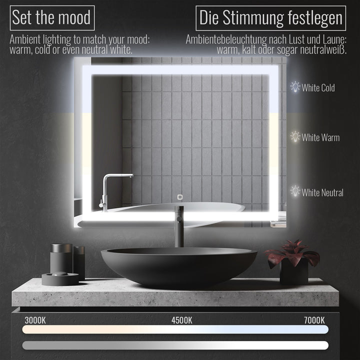 Aquamarin® LED Badeværelsesspejl - 100x80 cm, Dugfrit, Dæmpbart, Energibesparende med Hukommelsesfunktion (EEK A++)